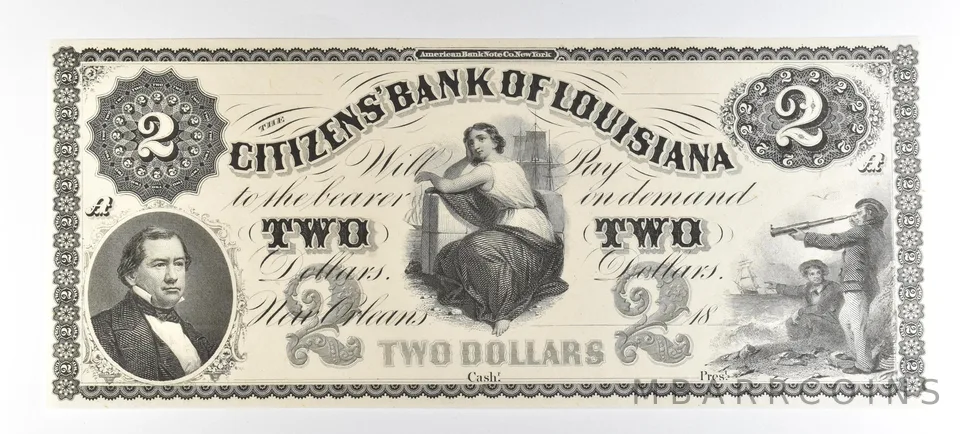 1800s $2 New Orleans LA Citizens Bank Obsolete Note *8847