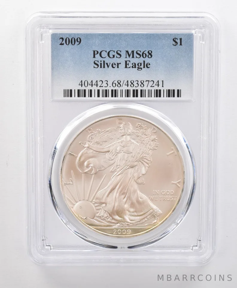 MS68 2009 American Silver Eagle PCGS Beautiful Tone Pink/Yellow Iridescent *0123