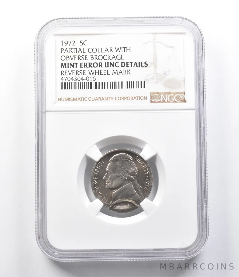 Error Unc Details 1972 Jefferson Nickel Partial Collar NGC *5663