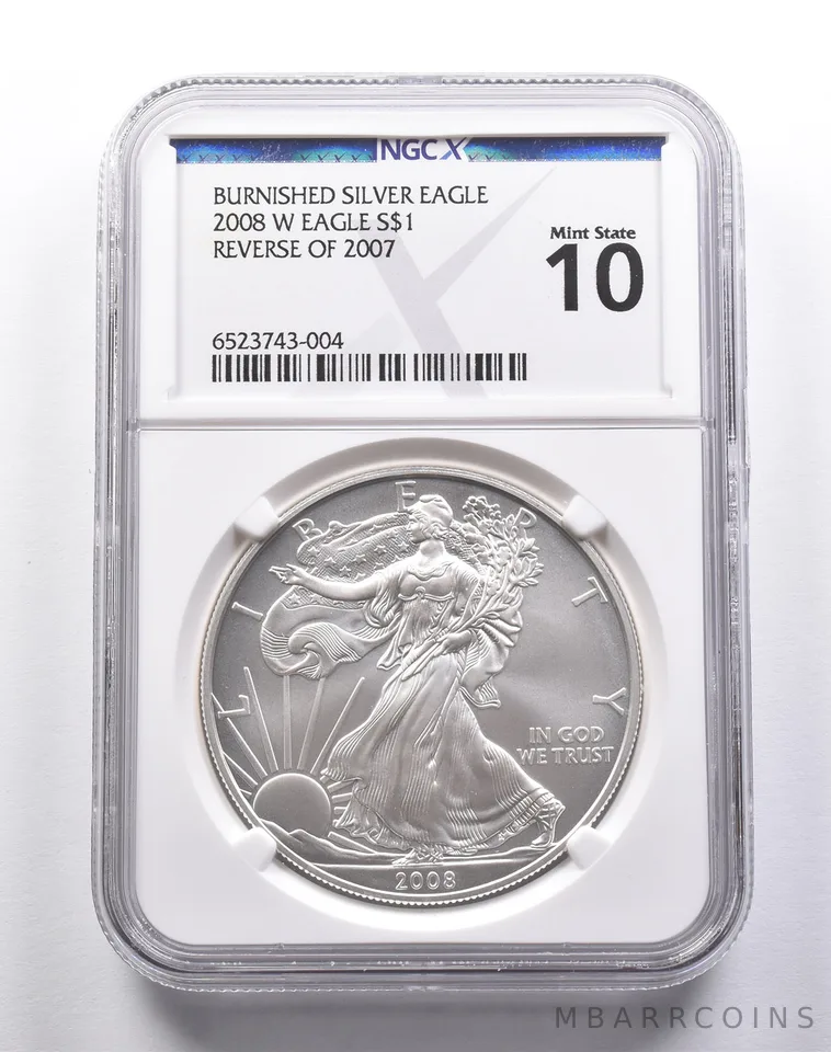 MS 10 2008-W American Burnished Silver Eagle REV Of 2007 NGC X a3723