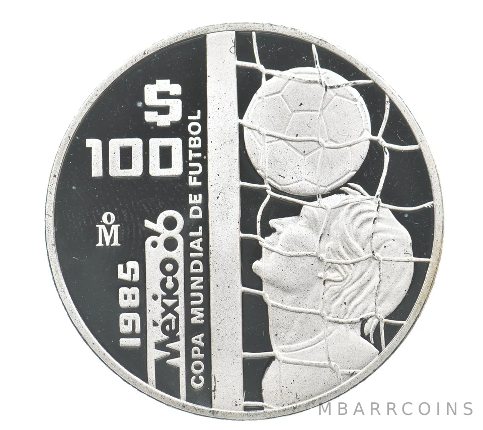 1985 Mo Mexico 100 Pesos Silver Copa Mundial De Fútbol 1986 World Cup *6395