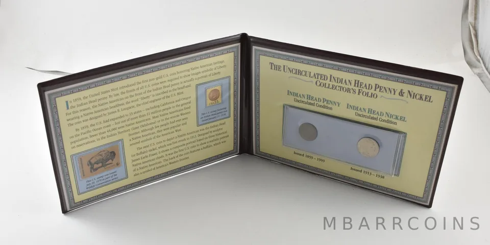1906 Indian Head Cent 1937 Buffalo Nickel Uncirculated Collector's Folio a8550