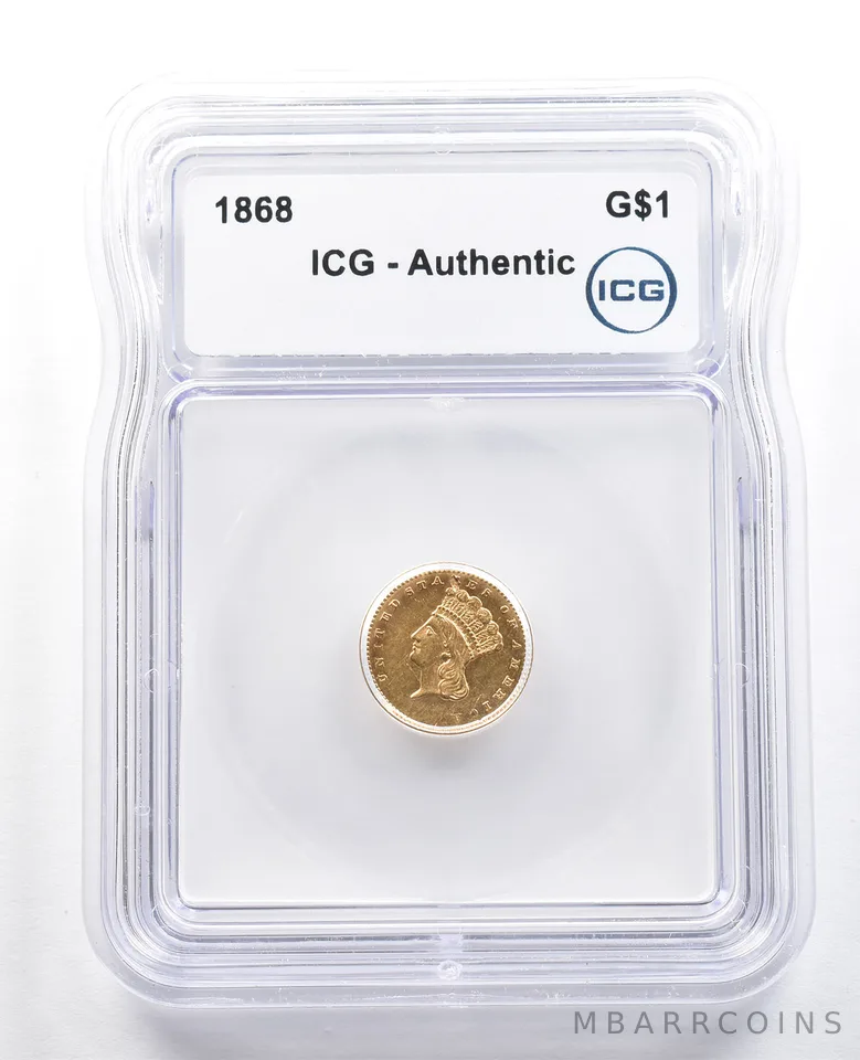 1868 $1 Indian Princess Head Gold Dollar Authentic ICG *4893