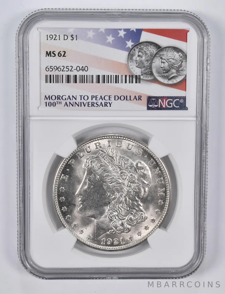1921-D Morgan Silver Dollar MS62 NGC - Flag Lbl