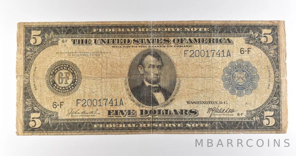 1914 $5 Atlanta GA FRN Blue Seal Large Note Fr#864 *4641
