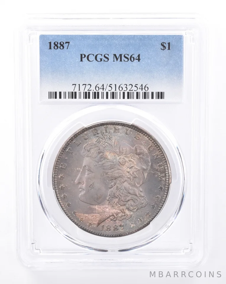 1887 Morgan Silver Dollar MS64 PCGS Beautiful Tone *9413
