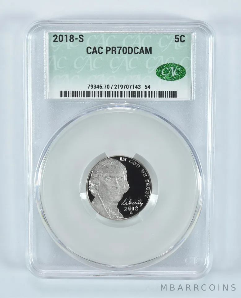 2018-S Jefferson Nickel PR70 DCAM CAC CACg