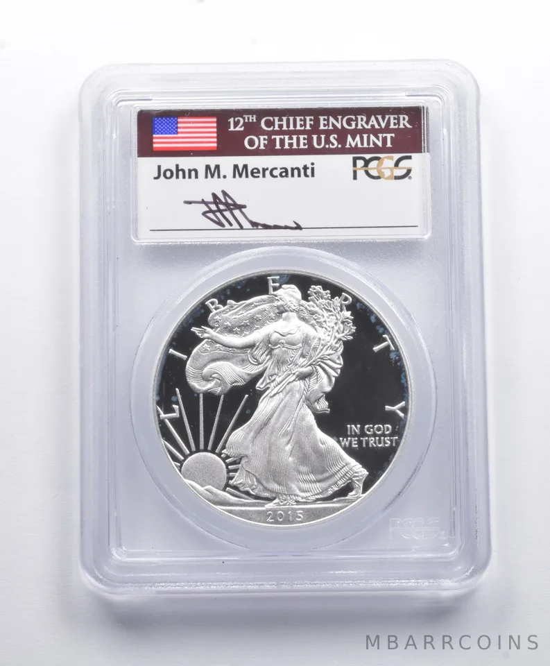 PR70DCAM 2015-W American Silver Eagle FDOI D.C. Signed Mercanti PCGS *8822