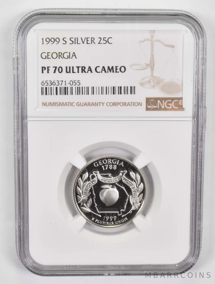 1999-S PF70 UCAM Silver Georgia Quarter NGC Brown Lbl