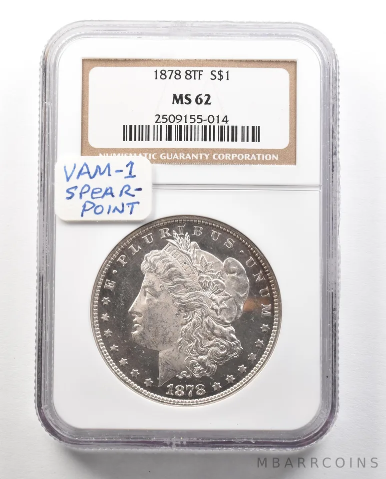 1878 8TF Morgan Silver Dollar MS62 NGC a4758