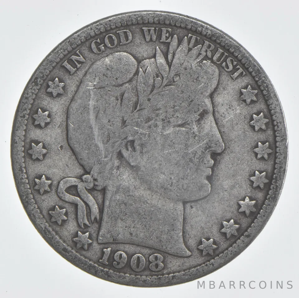 1908-D Barber Half Dollar 90% Silver VG Condition