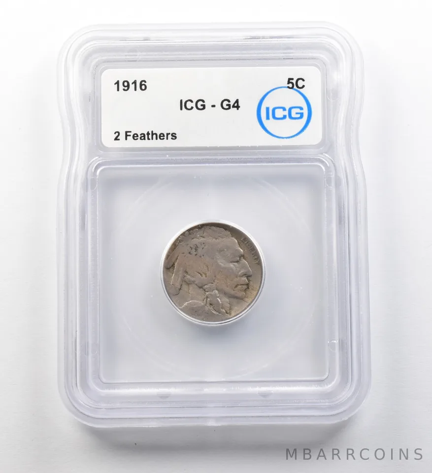 1916 Indian Head Buffalo Nickel 2 Feathers G4 ICG ERROR *8178