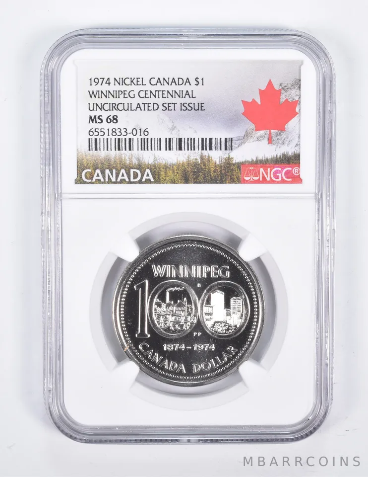 1974 Canada $1 Nickel Winnipeg Centennial Unc Set Issue MS68 NGC