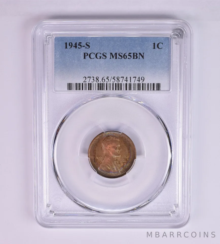 1945-S Lincoln Wheat Cent MS65 BN PCGS Beautiful Tone a1239