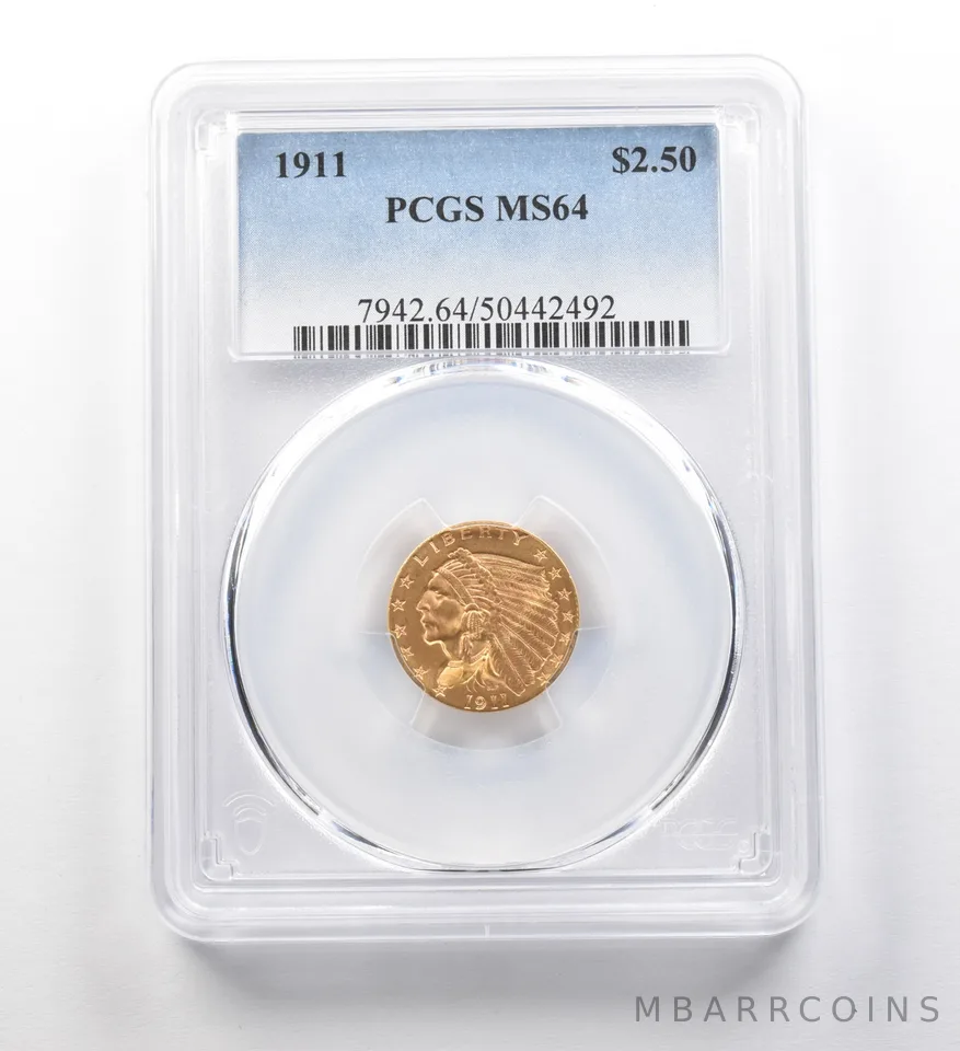 1911 $2.50 Indian Head Gold Quarter MS64 PCGS a8142