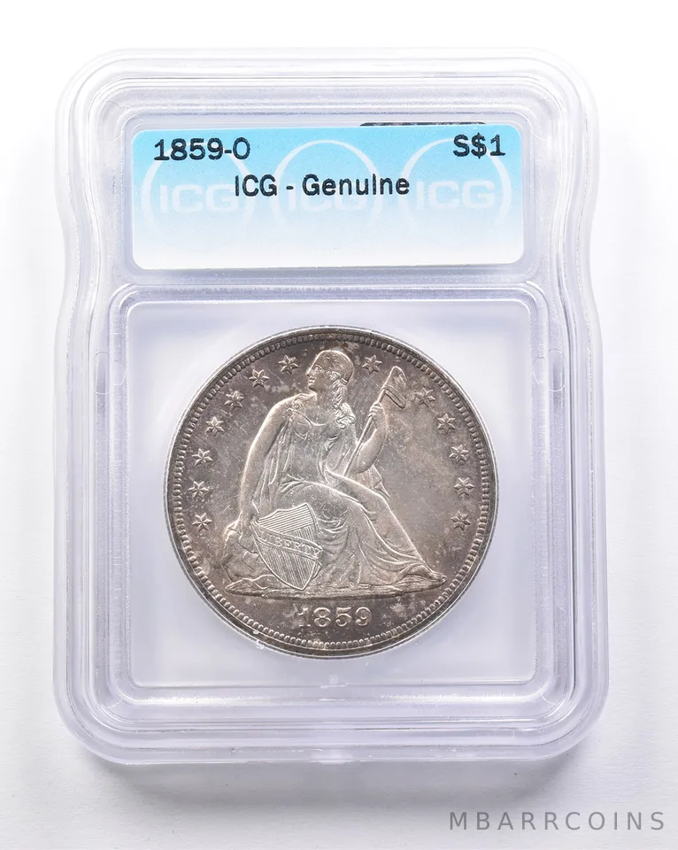 Genuine 1859-O Seated Liberty Silver Dollar ICG a6242