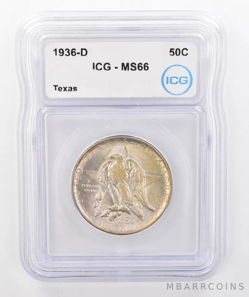 1936-D Texas Commemorative Half Dollar MS66 ICG Beautiful Tone *0271