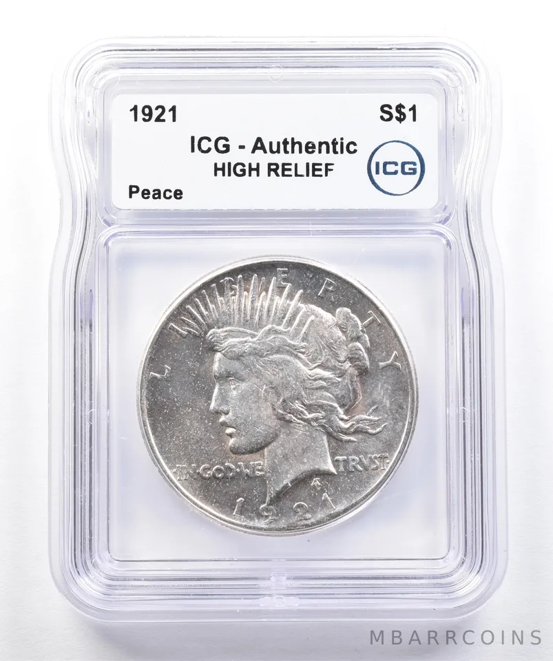 1921 Peace Silver Dollar High Relief Authentic ICG *1751