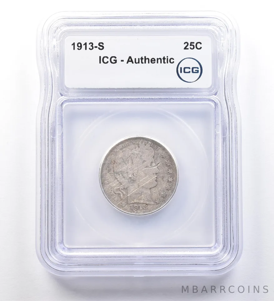 1913-S Barber Quarter Authentic ICG a2874