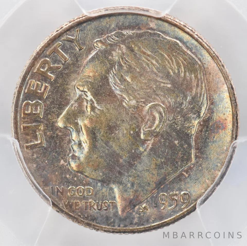 1959 Roosevelt Dime AU58 PCGS Beautiful Tone *0883