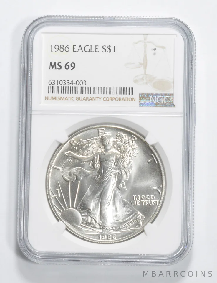 1986 American Silver Eagle MS69 NGC Brown Label