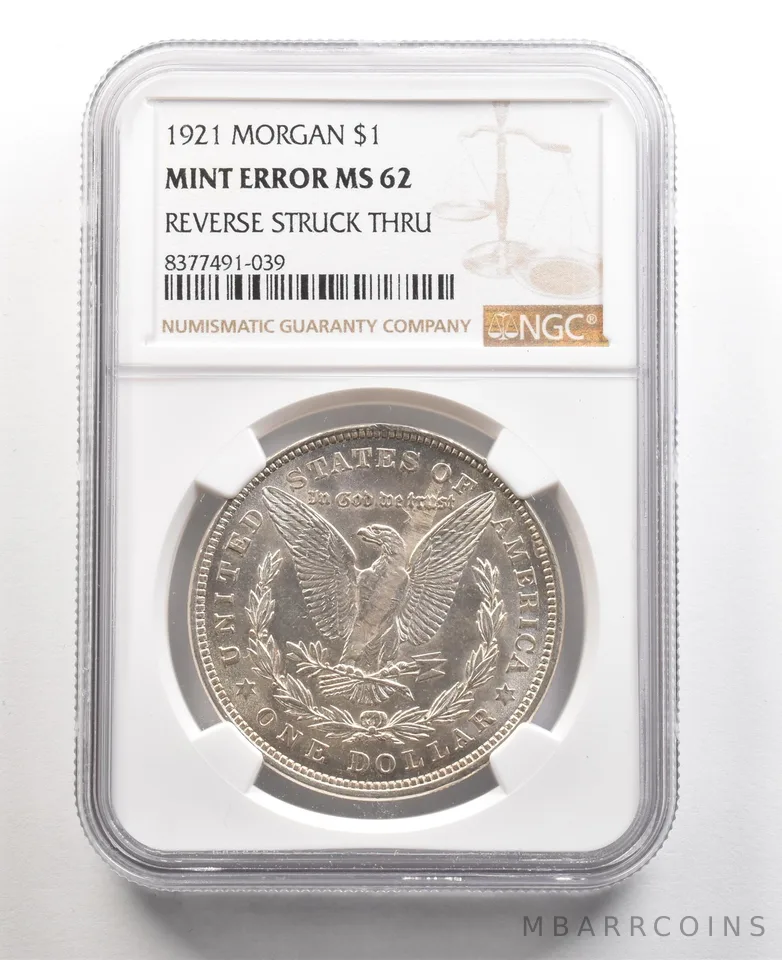 1921 Morgan Silver Dollar Mint Error Reverse Struck Thru MS62 NGC a5463