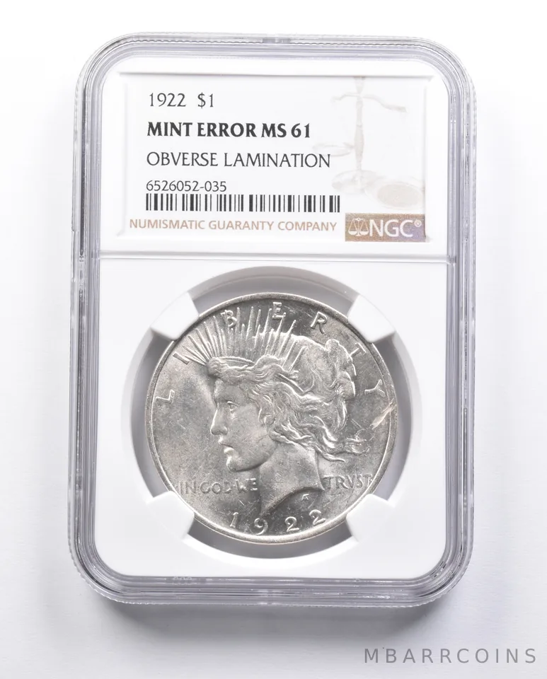 MS61 1922 Peace Silver Dollar Error OBV Struck Thru NGC *6658