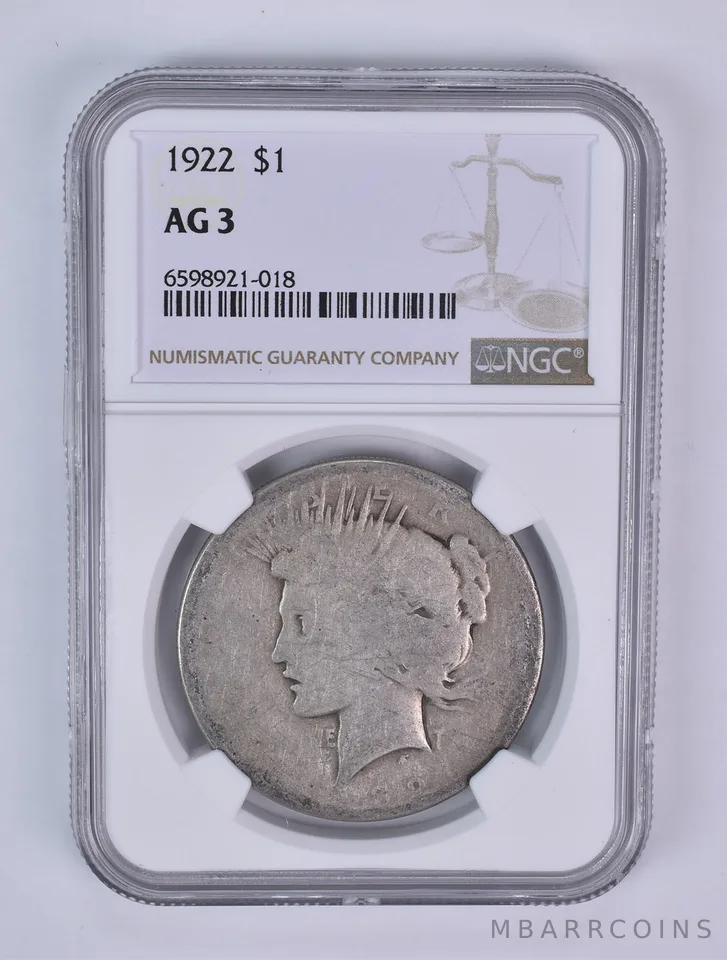 1922 Peace Silver Dollar AG3 NGC Lowball