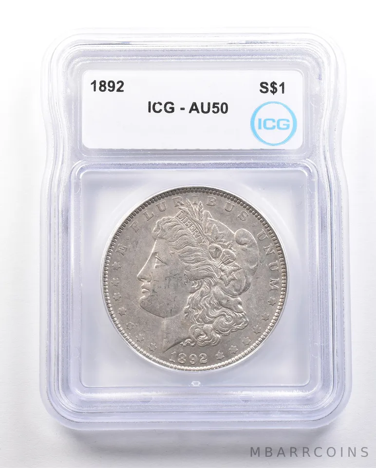 1892 Morgan Silver Dollar AU50 ICG a3403