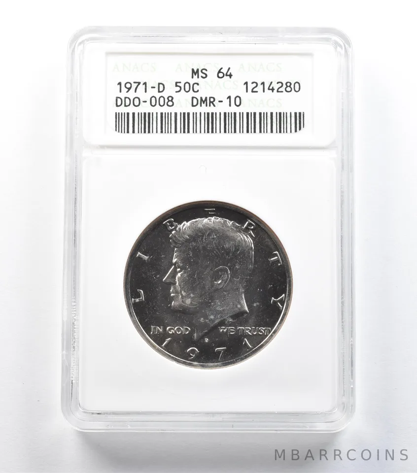1971-D Kennedy Half Dollar DDO-008 DMR-10 MS64 ANACS a1465