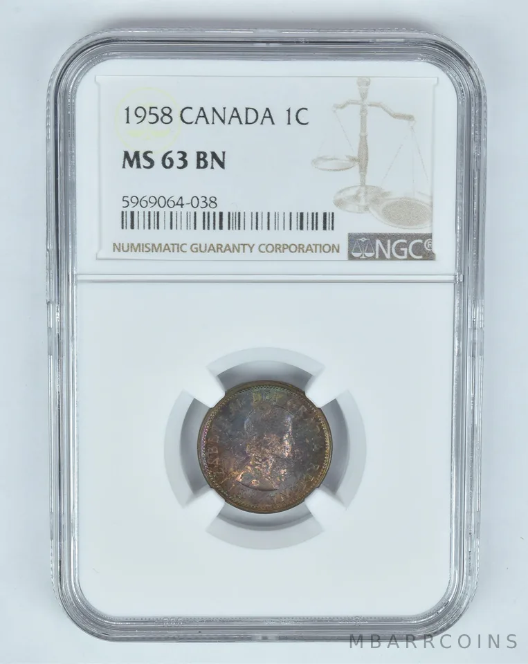 MS63 BN 1958 Canada 1 Cent - Graded NGC- INSANE Tone a8875