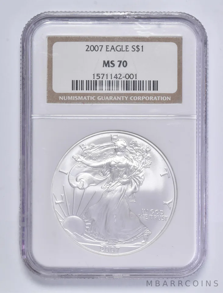 2007 American Silver Eagle 1 Oz MS70 NGC Brown Label