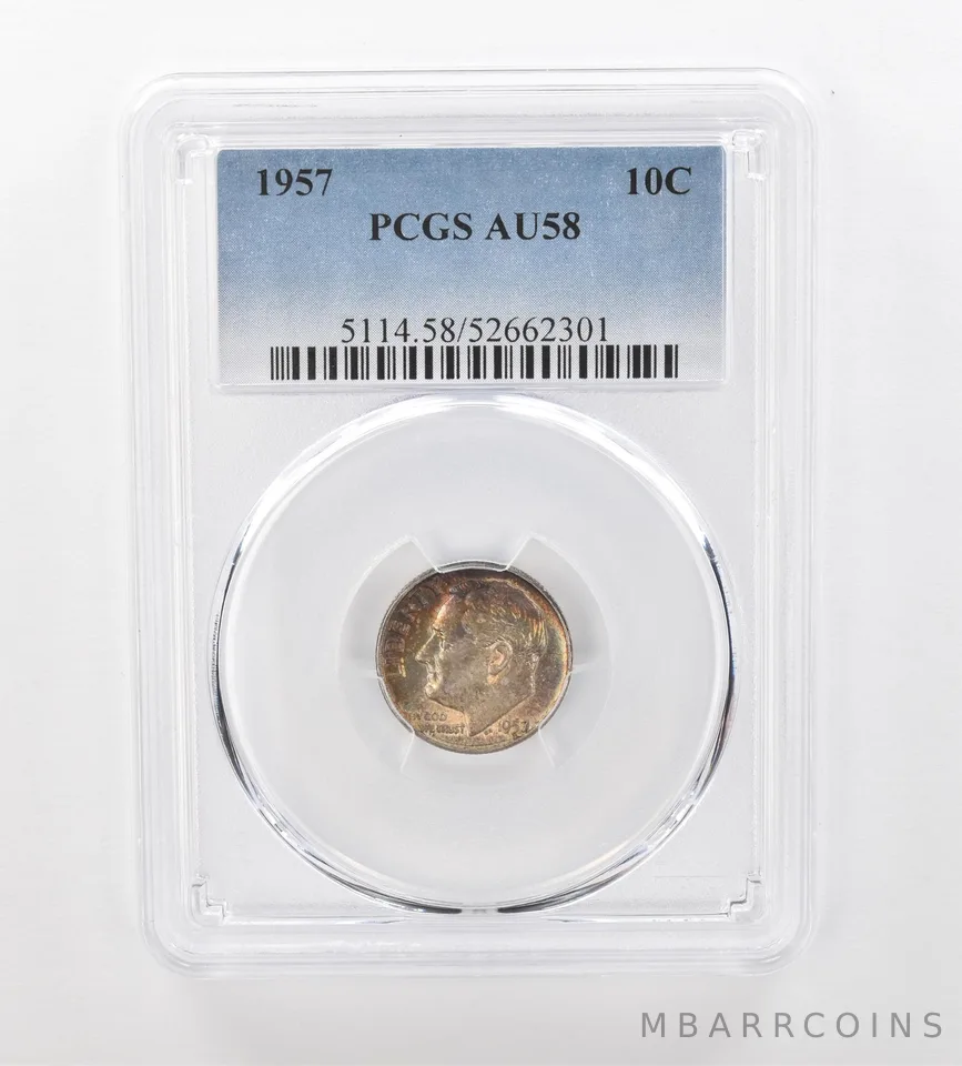 1957 Roosevelt Dime AU58 PCGS Beautiful Tone *1028
