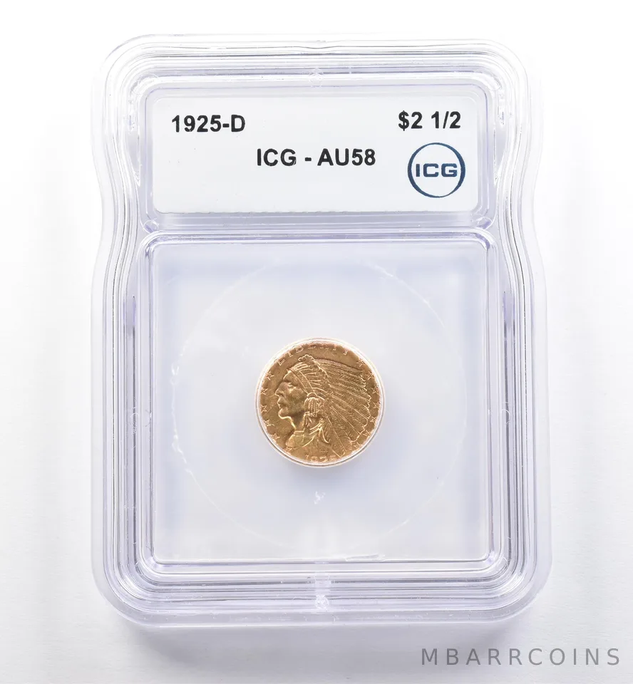 1925-D $2.50 Indian Head Gold Quarter Eagle AU58 ICG *0283