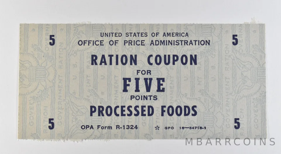 WWII Ration Coupon 5 Points Processed Foods *3184