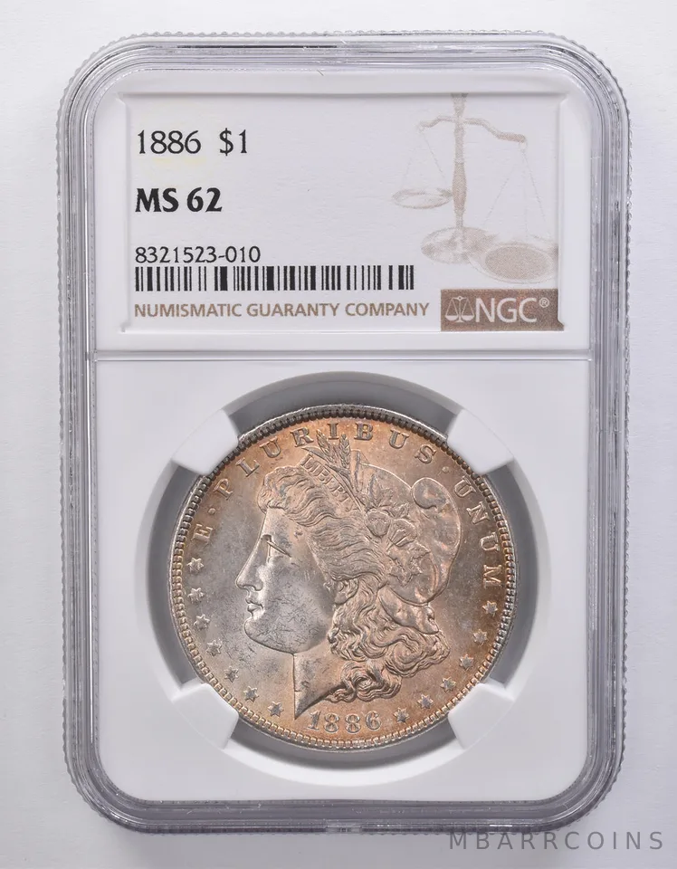 1886 Morgan Silver Dollar MS62 NGC Beautiful Tone *7171