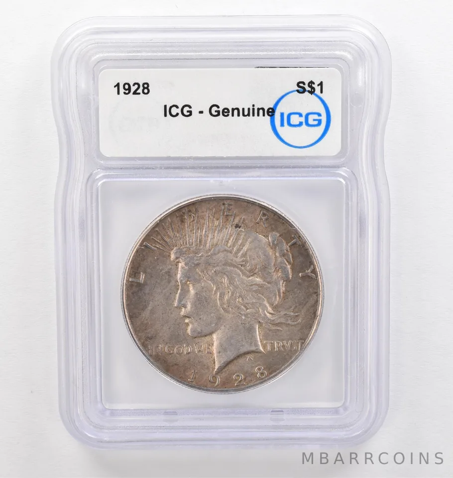 1928 Peace Silver Dollar Genuine ICG Beautiful Tone *0267