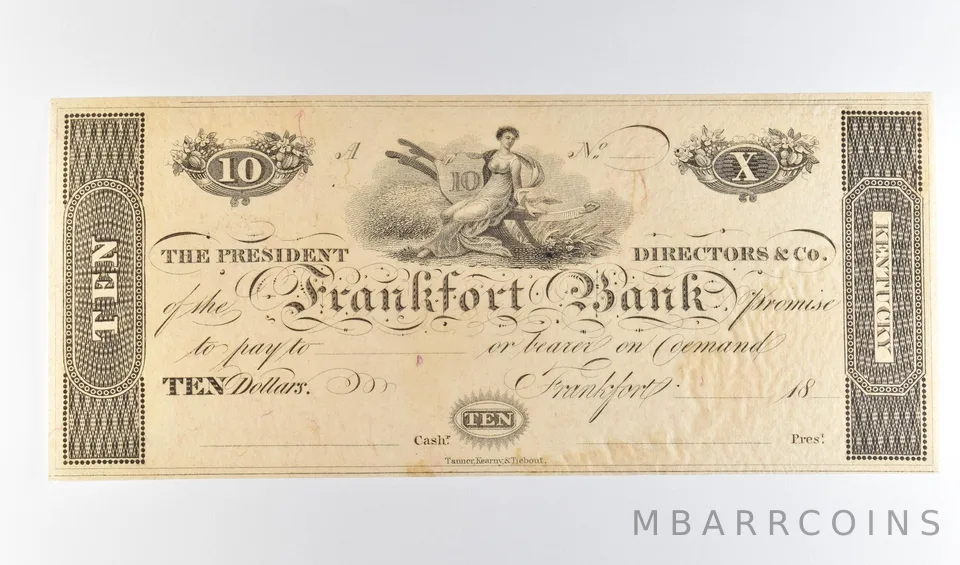1800s $10 Frankfort Bank KT Obsolete Note *8674