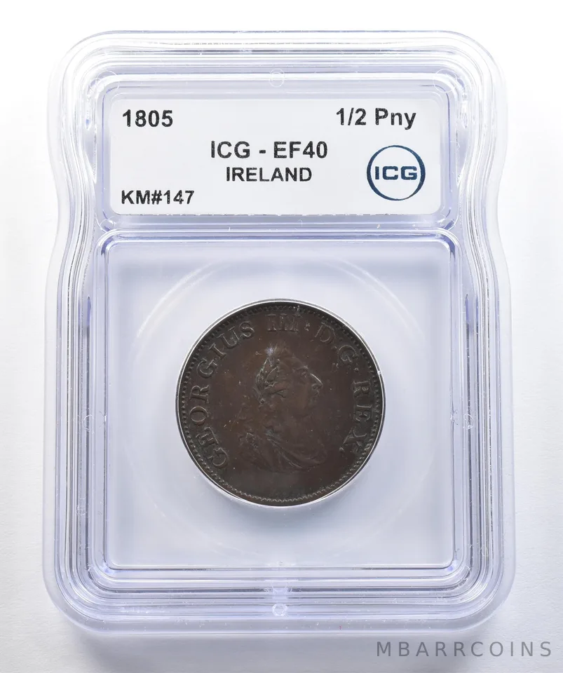 1805 Ireland Half Penny KM#147 EF40 ICG *7780