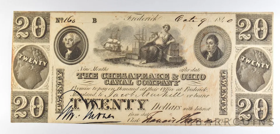 1840 $20 Frederick MD Chesapeake & Ohio Canal Company Obsolete Note *8501
