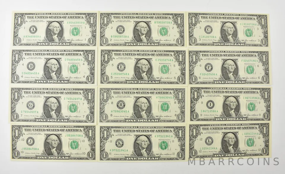Lot (12) 1985 A $1 FRN Complete District Set a7944