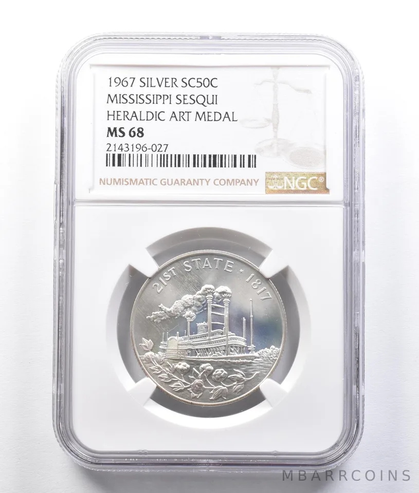 1967 So Called Half Dollar Silver Mississippi MS68 NGC a2563