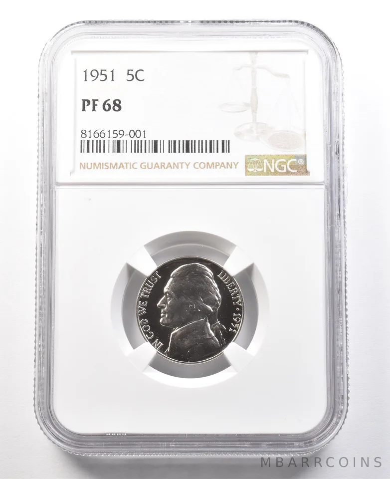 1951 Jefferson Nickel PF68 NGC PQ Cameo Contrast a8040