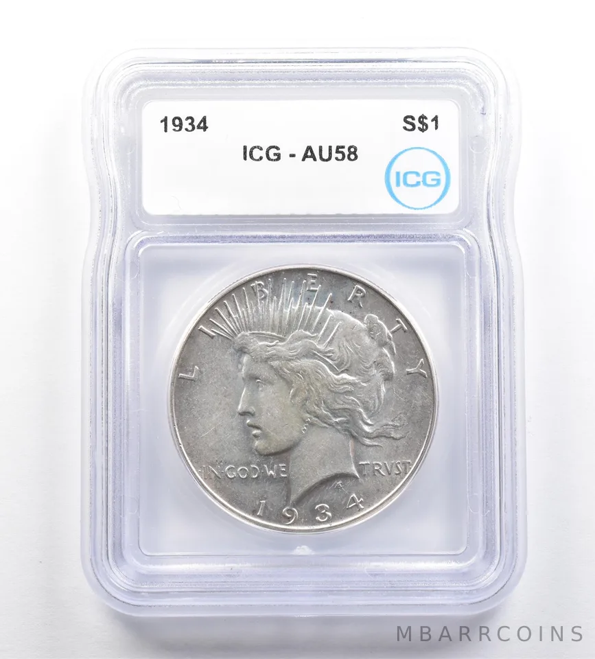 1934 Peace Silver Dollar AU58 ICG *7298