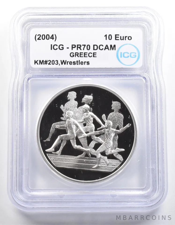 (2004) Greece 10 Euro Olympic Wrestlers KM#203 PR70 DCAM ICG a4046