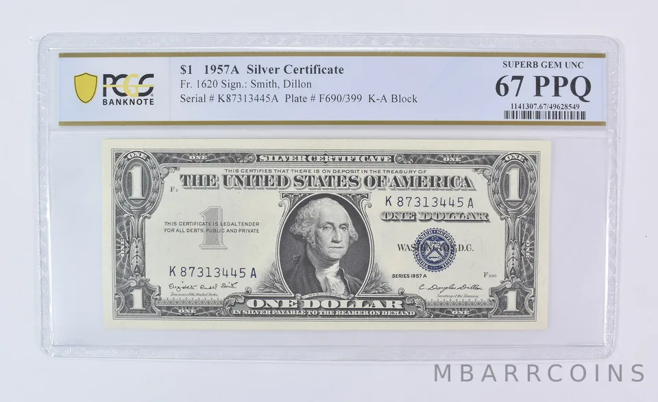 1957 A $1 Silver Certificate Fr#1620 Superb Gem Unc 67 PPQ PCGS