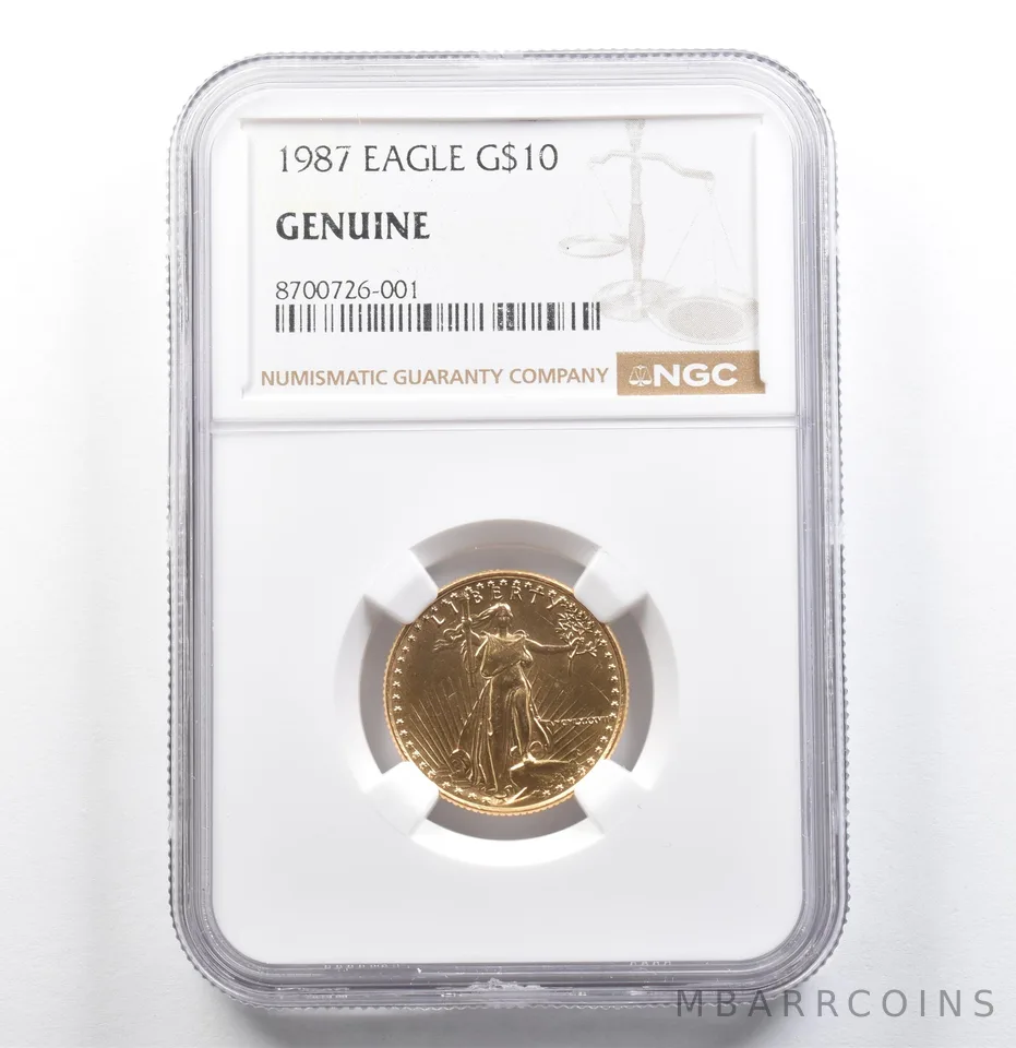 1987 $10 American Gold Eagle 1/4 Oz Gold Genuine NGC *6744