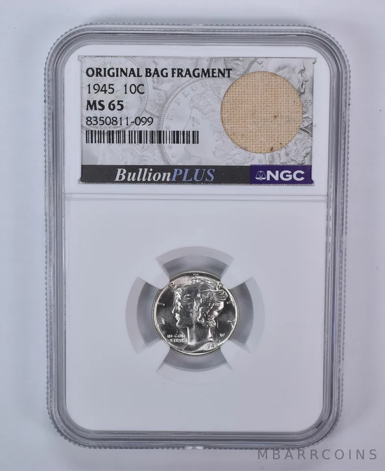 1945 Mercury Dime Original Bag Fragment MS65 NGC