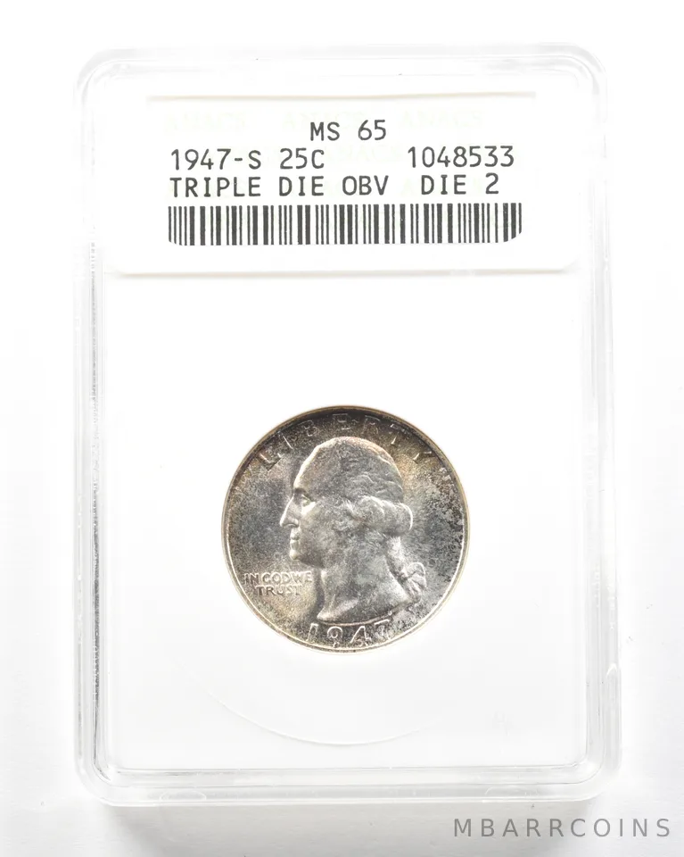 1947-S Washington Quarter TDO Die 2 MS65 ANACS *2052