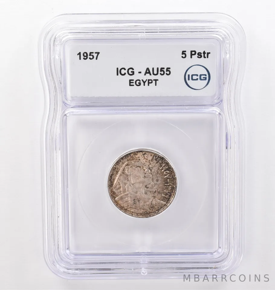 1957 Egypt 5 Piastres AU55 ICG Beautiful Tone *0102